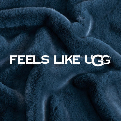 UGG Euphoria - Manta de piel sintética de felpa de peso medio, reversible, suave para sofá, cama o silla, hipoalergénica, lavable a máquina, manta de decoración del hogar, 50 x 70 pulgadas, color azul