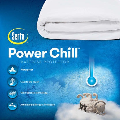 Serta Power Chill - Funda de colchón Impermeable de tamaño Individual, Suave y Transpirable, Bolsillo elástico Profundo de 15 Pulgadas para un Ajuste Seguro, Color Blanco