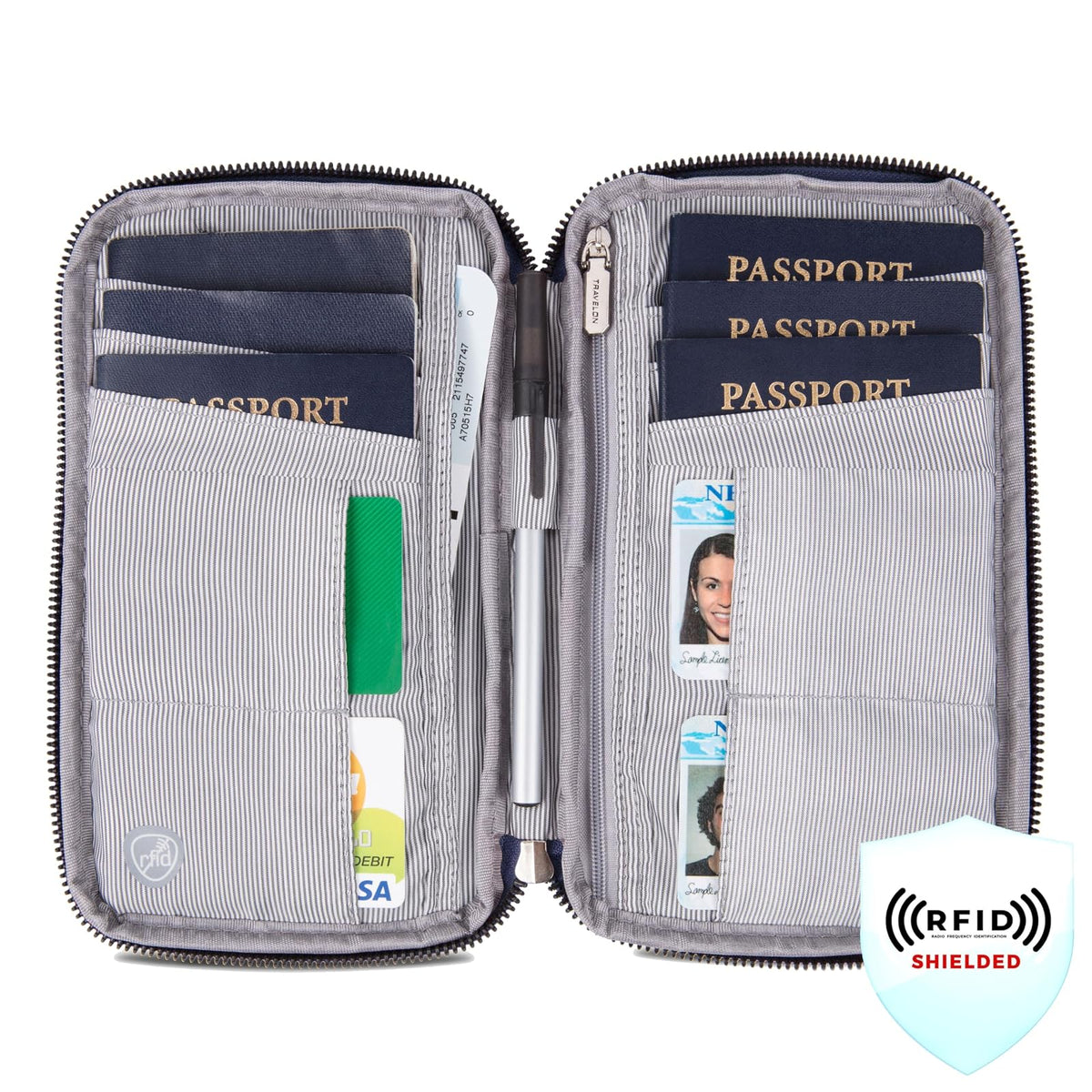 Travelon portafolios con cierre para pasaporte familiar con bloqueo RFID