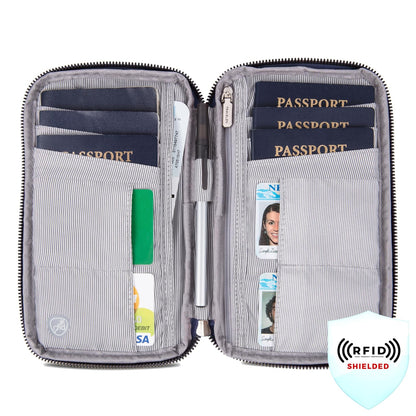 Travelon portafolios con cierre para pasaporte familiar con bloqueo RFID