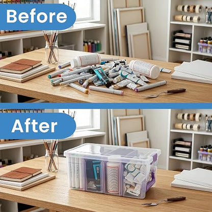 ArtBin - Organizador portátil de manualidades con 3 divisores, estuche de almacenamiento de plástico transparente para suministros de arte y manualidades