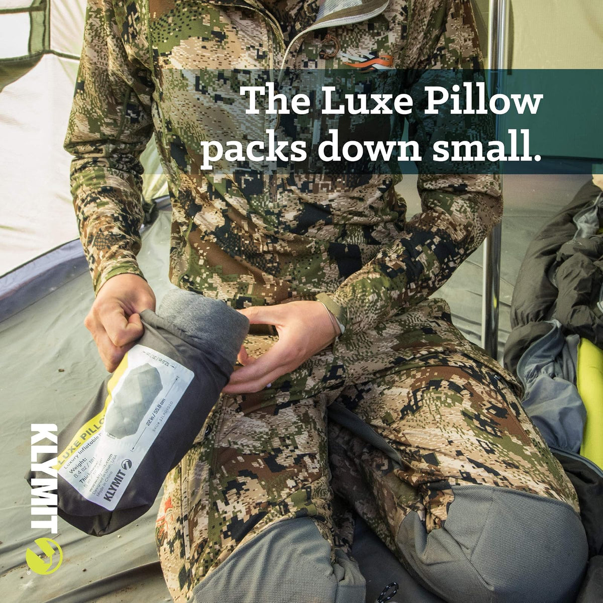 Klymit Luxe Pillow - Almohada inflable ligera y lujosa para viaje (nueva), color gris, XL