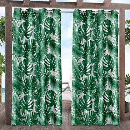 Exclusive Home Jamaica Palm - Juego de 2 Paneles de Cortina con Ojales en la Parte Superior, 54 x 84 Pulgadas, Color Verde