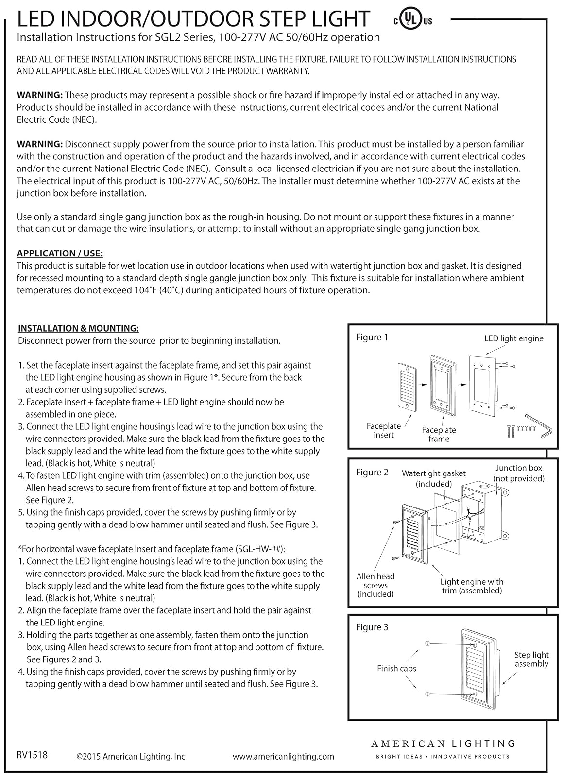 American Lighting SGL-HL-SS Horizontal Louver Faceplate for LED Step Light, Stainless Steel