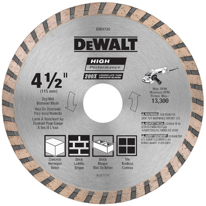 DEWALT Hoja De Diamante Para Mampostería, Corte En Seco, Borde Continuo, Eje De 7/8 Pulgadas, 4-1/2 Pulgadas (Dw4725)