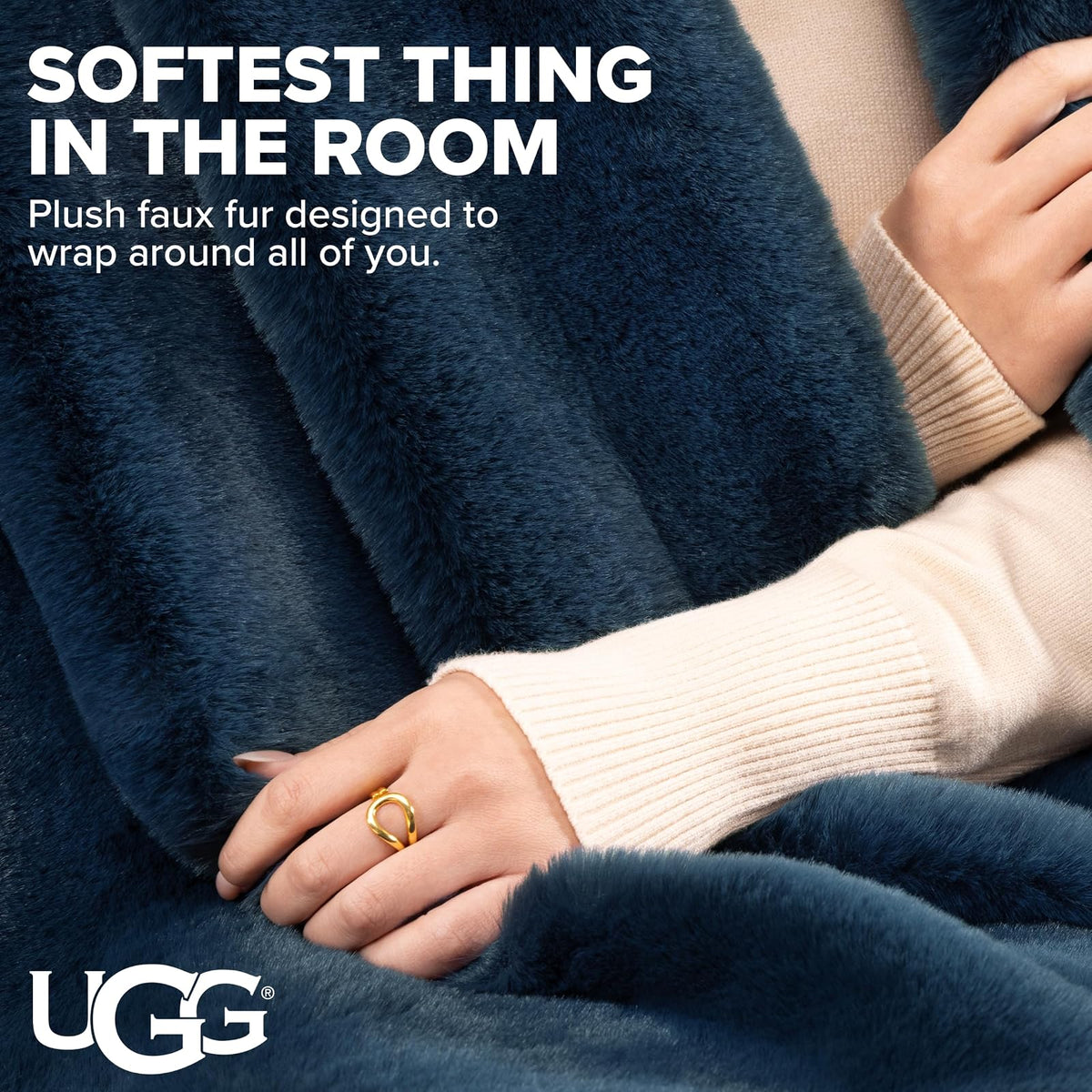 UGG Euphoria - Manta de piel sintética de felpa de peso medio, reversible, suave para sofá, cama o silla, hipoalergénica, lavable a máquina, manta de decoración del hogar, 50 x 70 pulgadas, color azul