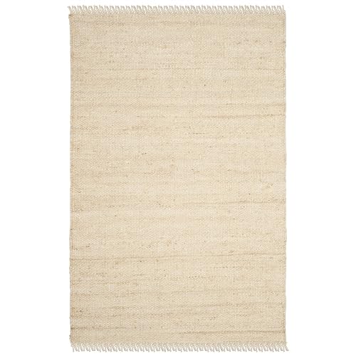 SAFAVIEH - Alfombra Decorativa de Fibra Natural, 3 pies x 5 pies, Marfil, Hecha a Mano con Flecos Bohemios, Ideal para Zonas de Alto tráfico en Entrada, Sala de Estar, recámara (NF368B)