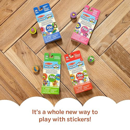 Melissa & Doug - Sticker Wow!™ Mini Cuaderno de Actividades y calcomanías de Recarga, Paquete de 4 (Dinosaurio, Mascotas, Cosas favoritas, 1 Paquete de Sorpresa) - 200 calcomanías Cada uno