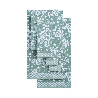 Lucky Brand Folk Floral Juego de 6 Toallas de baño – (2) Toallas de baño, (2) Toallas de Mano y (2) paños – Juego de Toallas de baño de Alta Calidad Verde Iceberg
