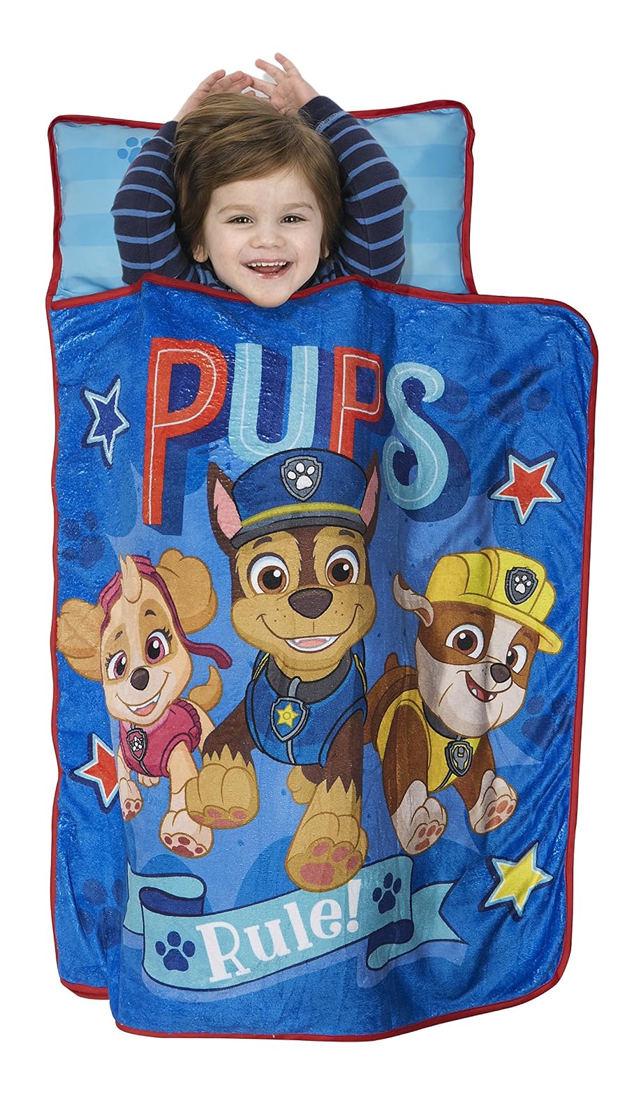 Paw Patrol We a Team - Juego de colchoneta de siesta acolchada con almohada integrada y manta de felpa - Tapete portátil para siesta para guardería, preescolar, fiestas de pijamas y viajes, para niños
