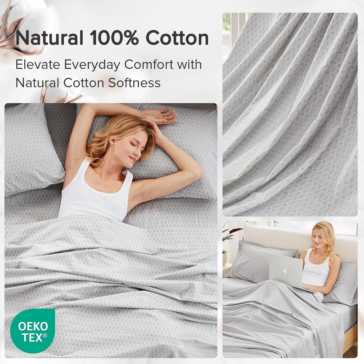 Comfort Spaces - Juego de sábanas 100% algodón Transpirable, Ligero, Suave con Bolsillo elástico de 12 Pulgadas, se Adapta a colchones de hasta 14 Pulgadas, Ropa de Cama acogedora para Todas Las