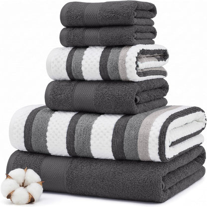 Modern Threads Pax - Juego de 6 Toallas Reversibles teñidas de Hilo Jacquard, Toallas de baño, Toallas de Mano y paños de baño, súper absorbentes y de Secado rápido, 100% algodón Peinado, carbón - Pequeño - Carbón