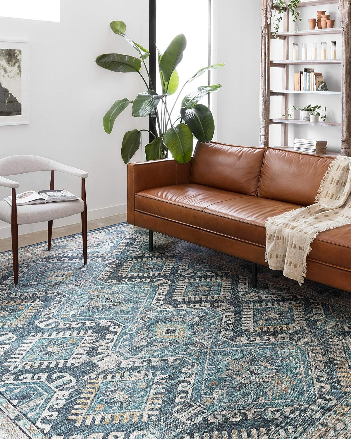 Loloi Rugs Skye - Alfombra Decorativa Estilo Vintage - Denim - Natural - 7'6" x 2'6" (Rectangular)