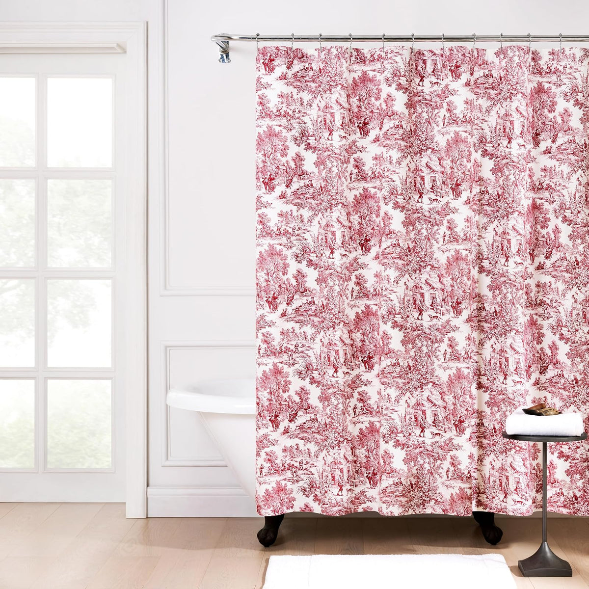 Ellis Curtain Victoria Park Toile Tailored Tier Cortinas de 1.72 m x 60,96 cm, Color Azul, Cortina de Ducha, Rojo
