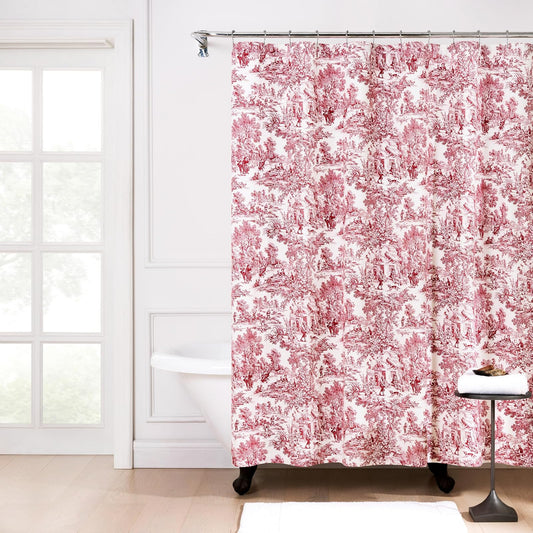 Ellis Curtain Victoria Park Toile Tailored Tier Cortinas de 1.72 m x 60,96 cm, Color Azul, Cortina de Ducha, Rojo