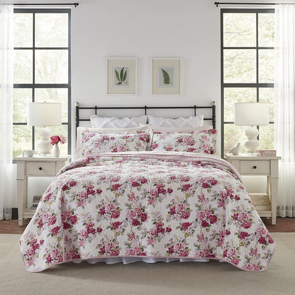 Laura Ashley - Juego de edredón Individual, Ropa de Cama Reversible de algodón con Funda a Juego, decoración Ligera del hogar para Todas Las Estaciones (Lidia Pink, Individual)