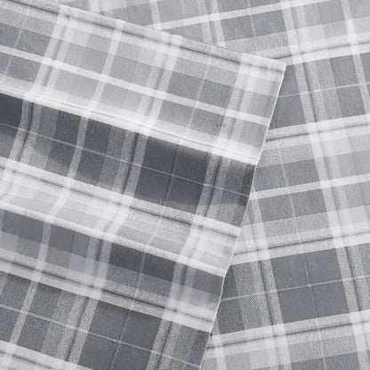 Laura Ashley Home - Juego de sábanas de Franela de algodón, cepilladas para Mayor suavidad y Comodidad (Gris a Cuadros, Queen)