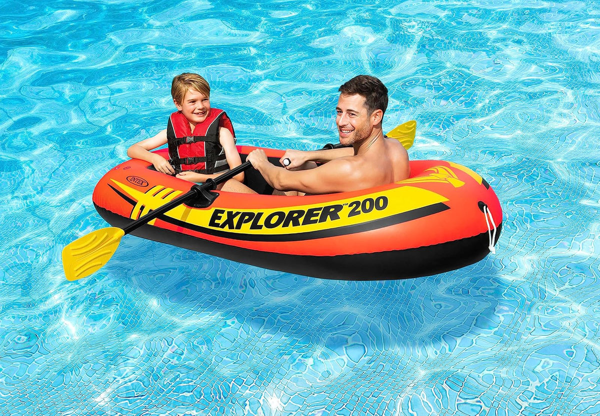 INTEX Explorer - Serie Inflable para Botes: cámaras de Aire duales, cerraduras de remos soldadas, Asas de Agarre, Cuerda de Proa, diseño Deportivo