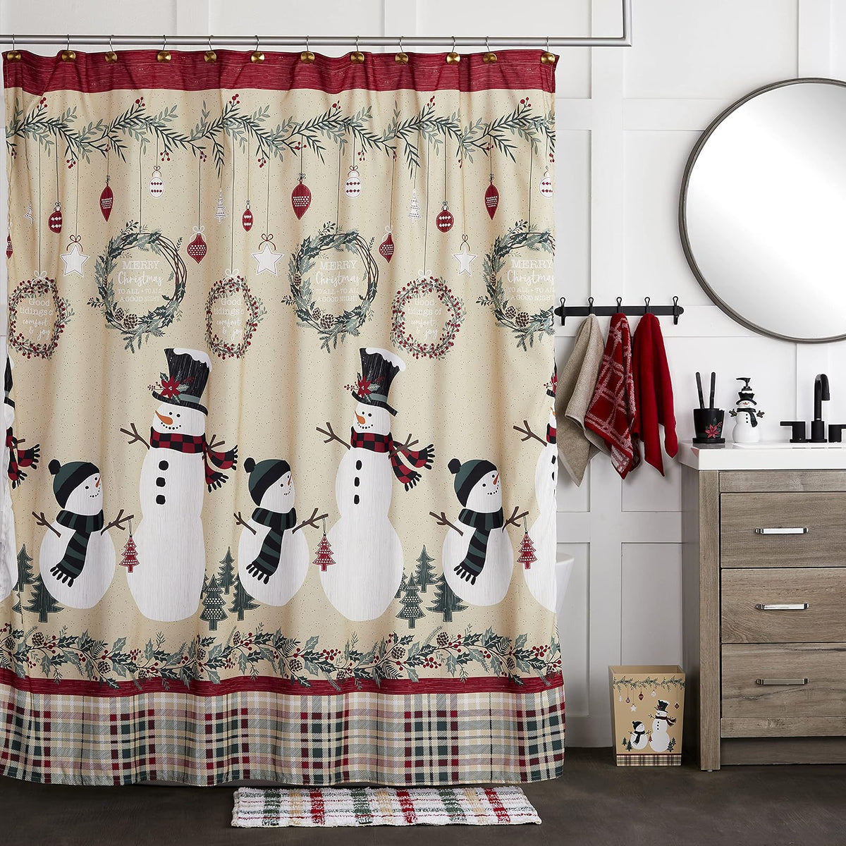 SKL Home - Cortina de Ducha rústica de muñeco de Nieve para Navidad, Invierno, Regalo, Multicolor
