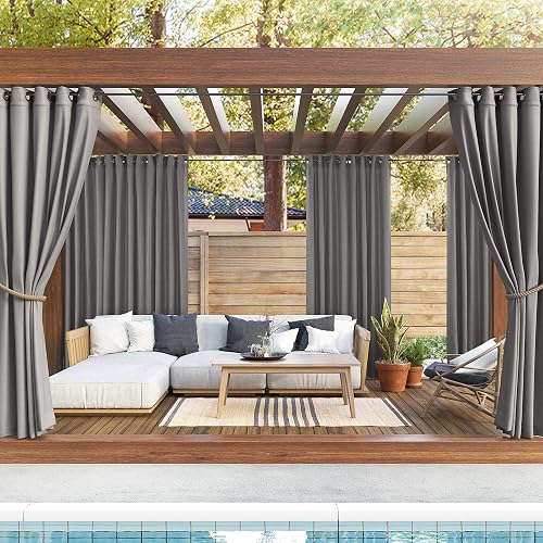 Sun Zero Beacon Woven Indoor/Outdoor UV Protectant Grommet Curtain Panel, 52" x 108", Gray