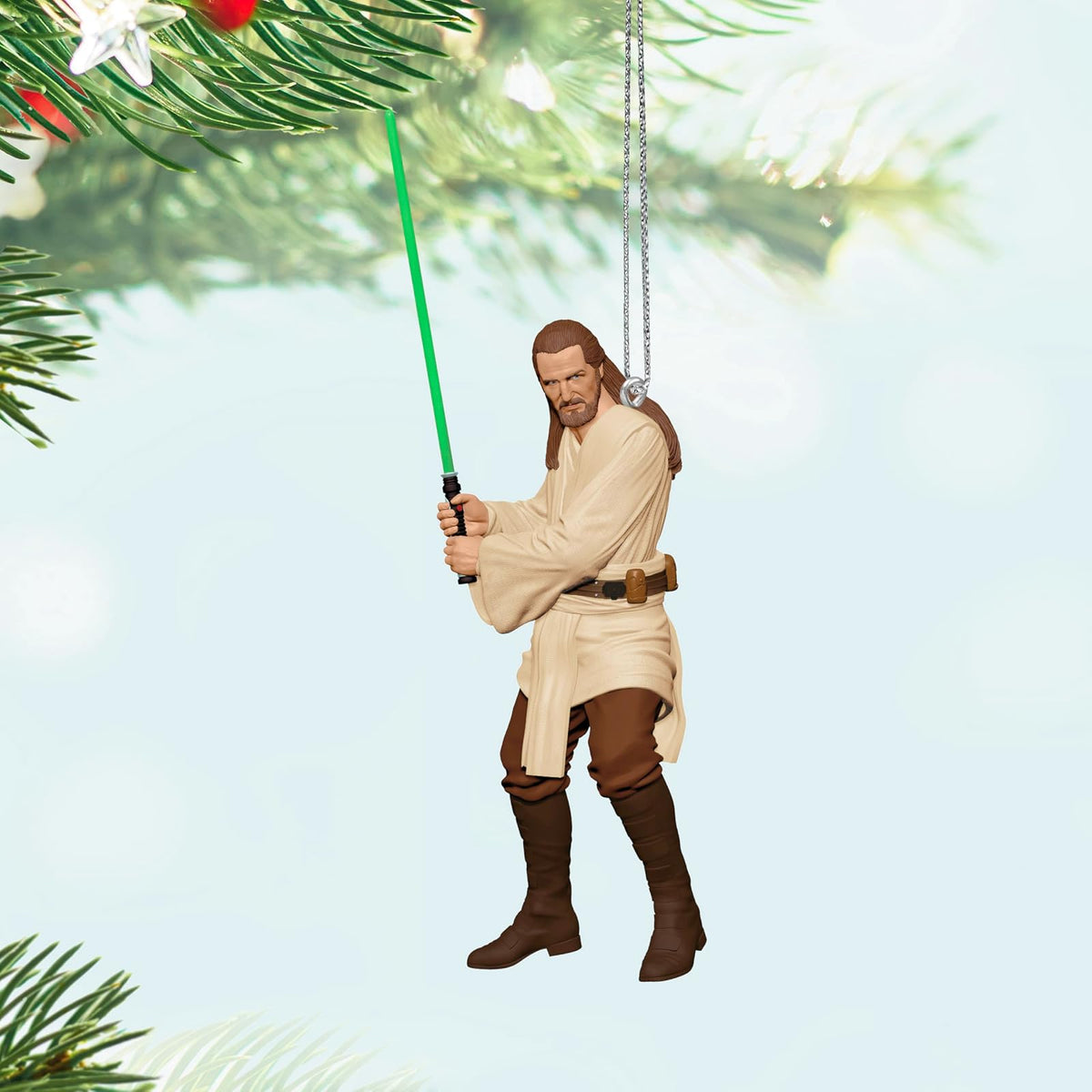 Hallmark - Adorno navideño de Recuerdo 2024, Star Wars: The Phantom Menace 25 Aniversario, Qui-Gon Jinn, Regalos para Fans de Star Wars