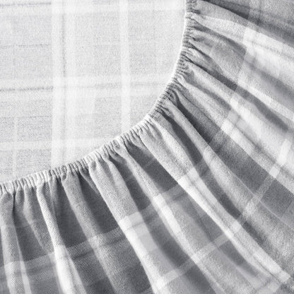 Laura Ashley Home - Juego de sábanas de Franela de algodón, cepilladas para Mayor suavidad y Comodidad (Gris a Cuadros, Queen)