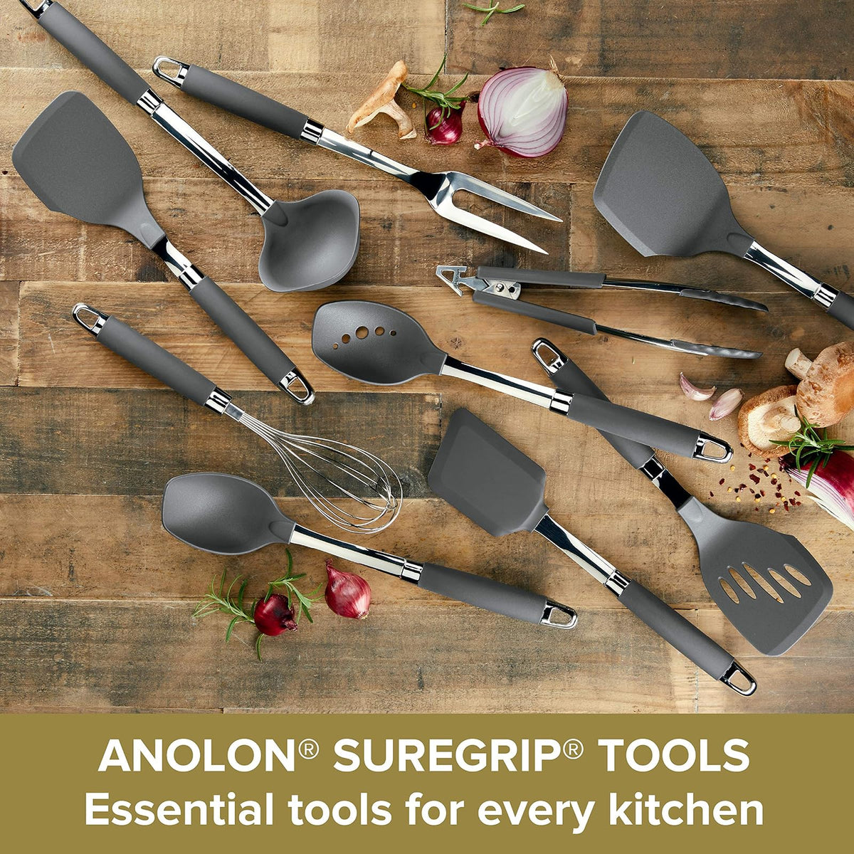 Anolon Tenedor de carne de acero inoxidable, 18.5 pulgadas, gris, 46288