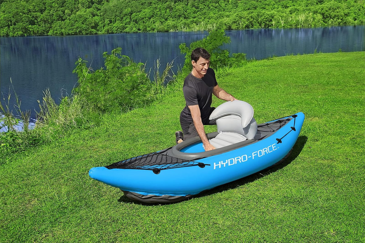 Hydro-Force 9'2" x 34" Ventura Elite X1 Inflatable Kayak Set | Fits 1 Adult | Includes Boat, Aluminum Paddle, Hand Pump, Fins, Seat, Gear Bag, Carry Bag, Repair Patch Kit