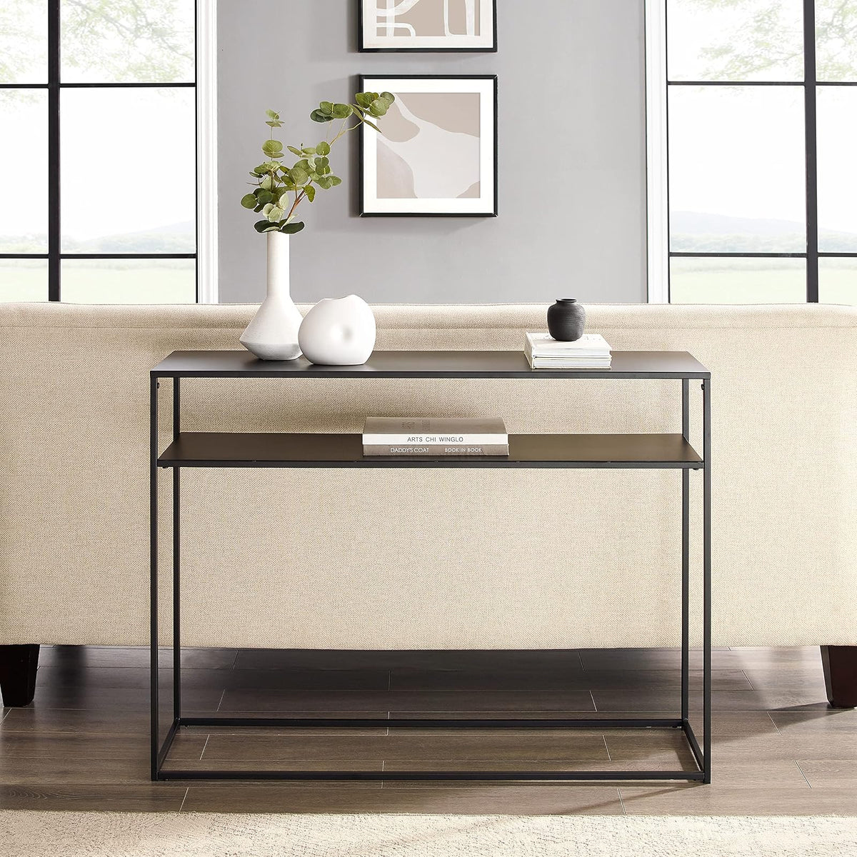 Crosley Furniture Braxton - Mesa Consola con Estante de Almacenamiento para Pasillo, Entrada o Sala de Estar, Color Negro Mate