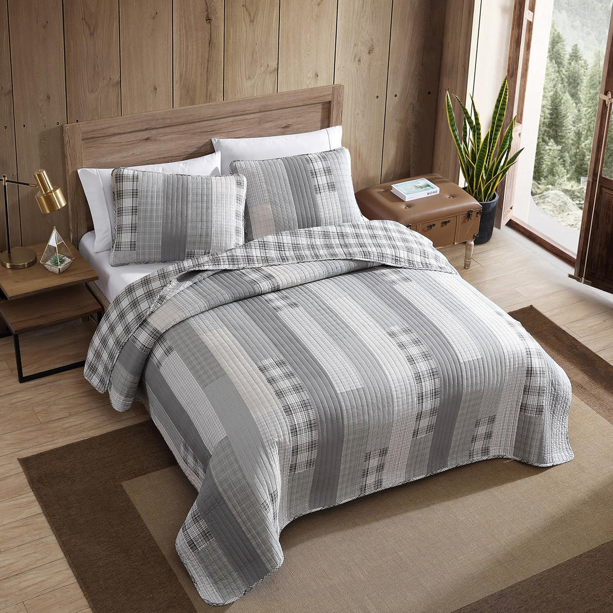 Eddie Bauer - Juego de edredón King de algodón, Reversible con Fundas a Juego, decoración del hogar para Todas Las Estaciones (Gris Fairview), tamaño King