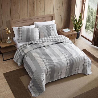 Eddie Bauer - Juego de edredón King de algodón, Reversible con Fundas a Juego, decoración del hogar para Todas Las Estaciones (Gris Fairview), tamaño King
