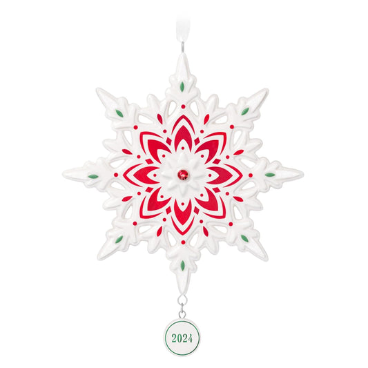 Hallmark - Adorno navideño de Recuerdo 2024, Copo de Nieve 2024, Porcelana, Copo de Nieve