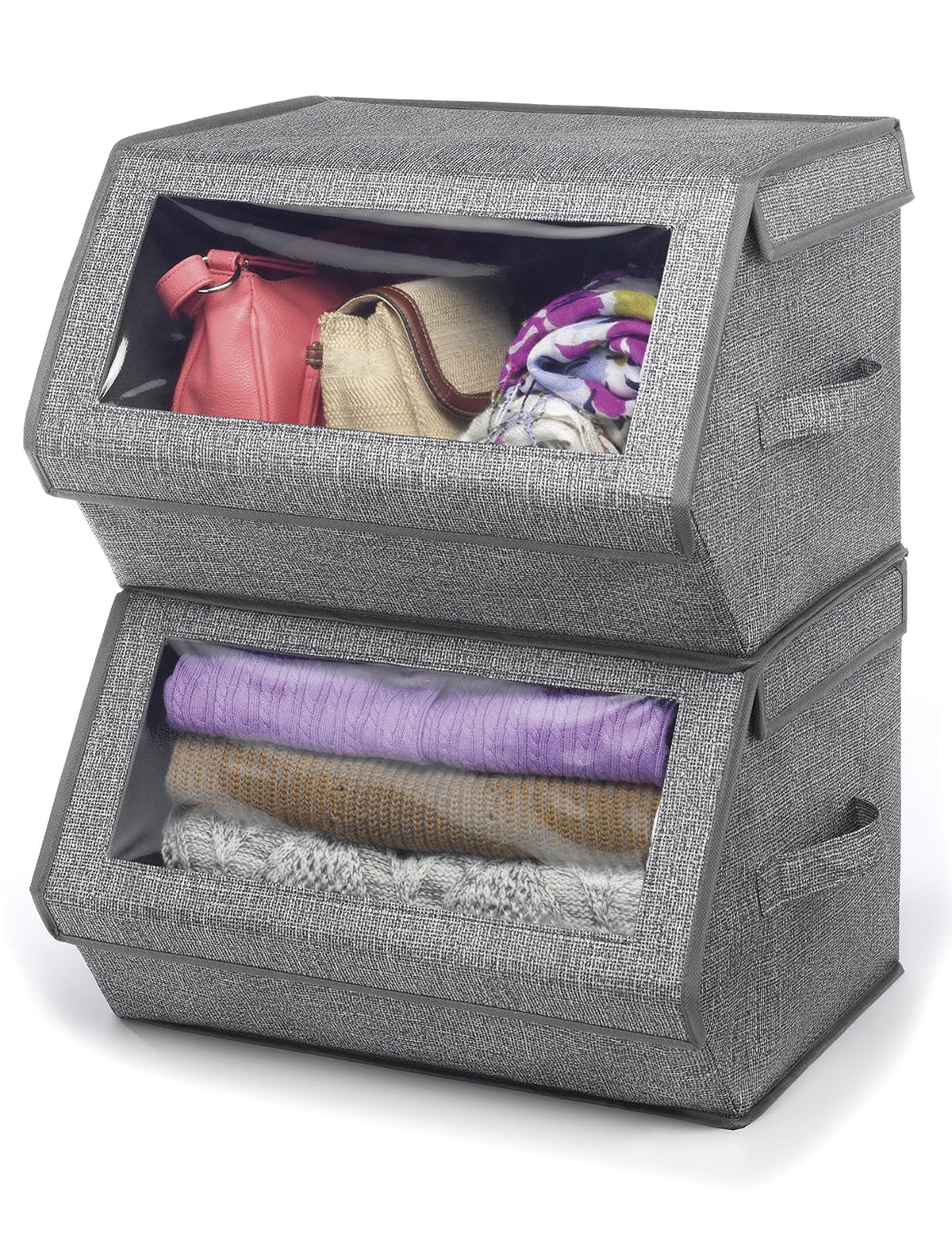 Whitmor - Caja de Almacenamiento apilable con Ventanas, Gris Sombreado, 1