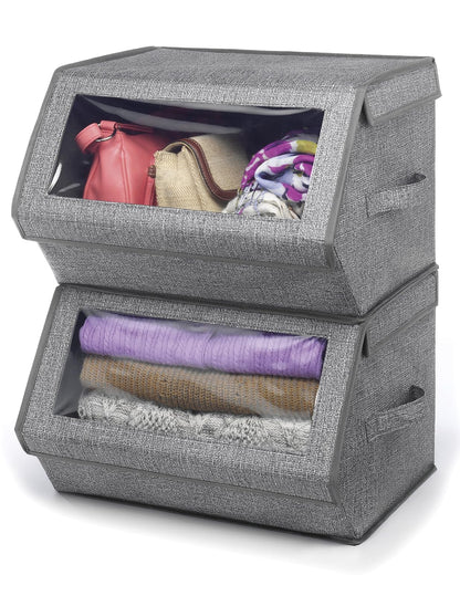 Whitmor - Caja de Almacenamiento apilable con Ventanas, Gris Sombreado, 1