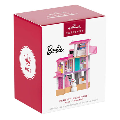 Hallmark - Adorno navideño de Recuerdo 2025, Barbie Merriest Dream House Musical con luz, Regalos para los Fans de Barbie
