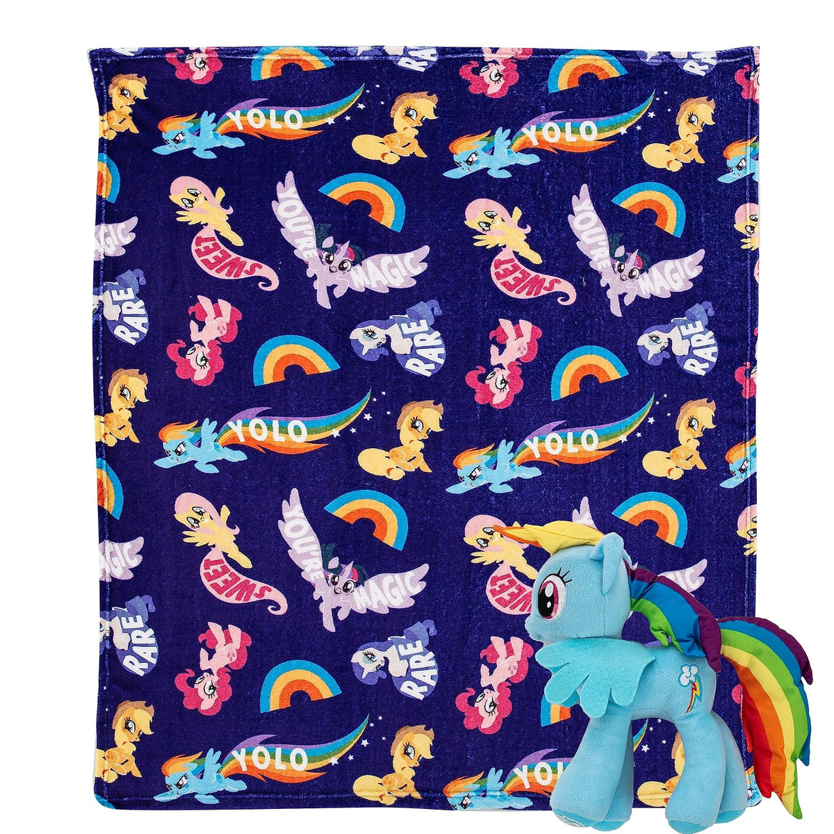 Northwest Character Hugger - Juego de Manta de Almohada y Tacto de Seda, 40 x 50 Pulgadas, My Little Pony - Cute Rainbow Dash