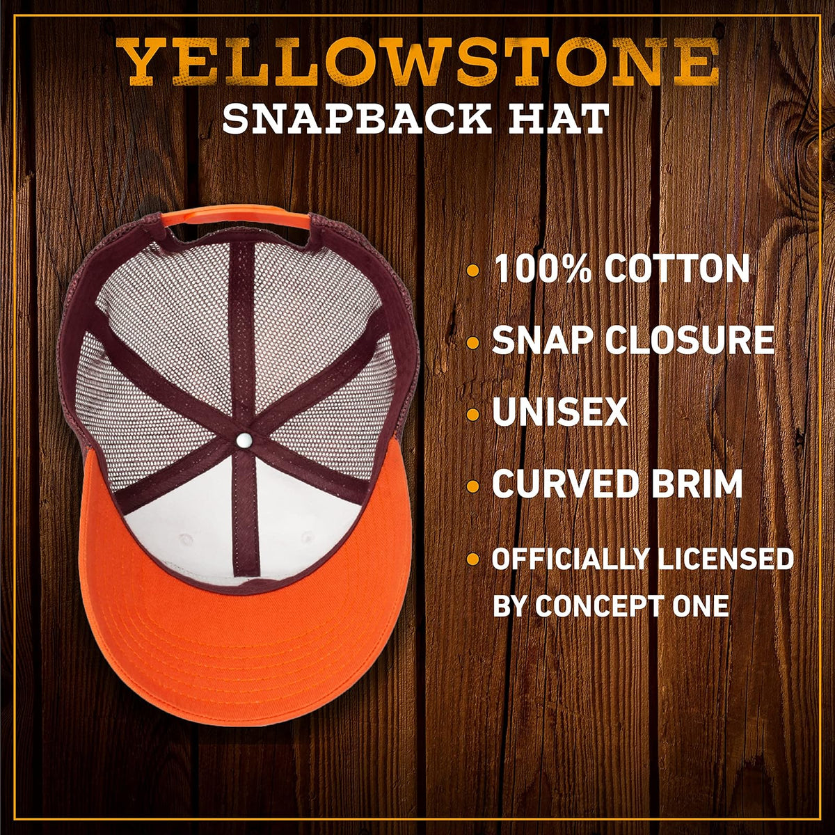 Concept One Yellowstone Trucker Hat, Mesh Adjustable Snapback Baseball Cap with Curved Brim Gorra de béisbol Unisex Adulto