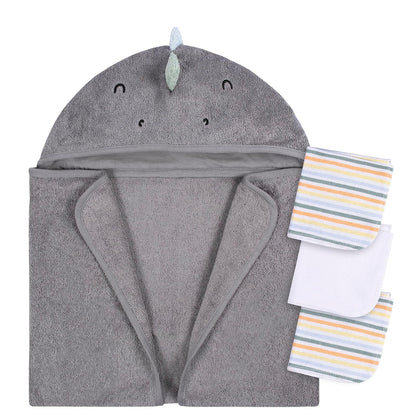 Gerber Baby Toalla con Capucha Cebra + 3 Paños, Talla Única - Una talla - Dino de carbón
