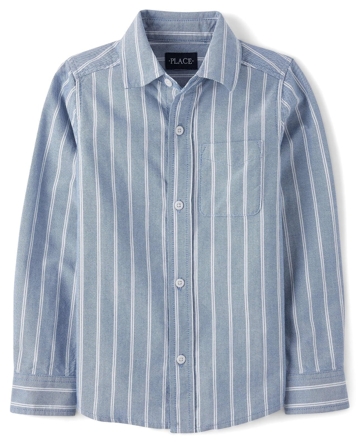 The Children's Place Camisa Oxford Manga Larga para Niño - M - Huron Blue