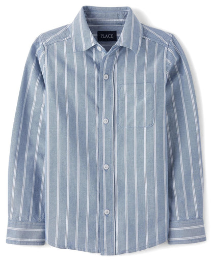 The Children's Place Camisa Oxford Manga Larga para Niño - M - Huron Blue