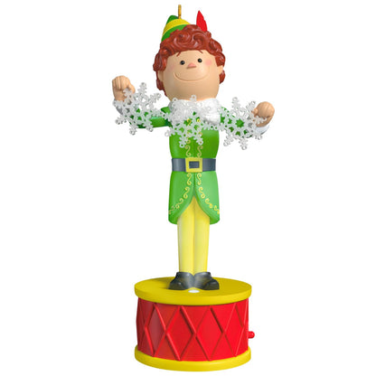 Hallmark - Adorno de Navidad 2025, colección de Elfos, Amigo del Elfo, con luz y Sonido, Regalos de película de Navidad
