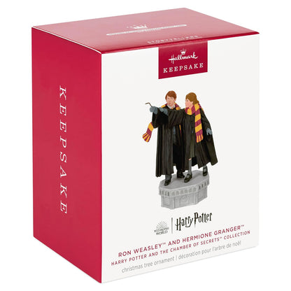Hallmark - Adornos de Navidad de Recuerdo de Harry Potter y la colección de la Cámara de los Secretos Ron Weasley y Hermione Granger con luz y Sonido, Regalos para los Fans de Harry Potter