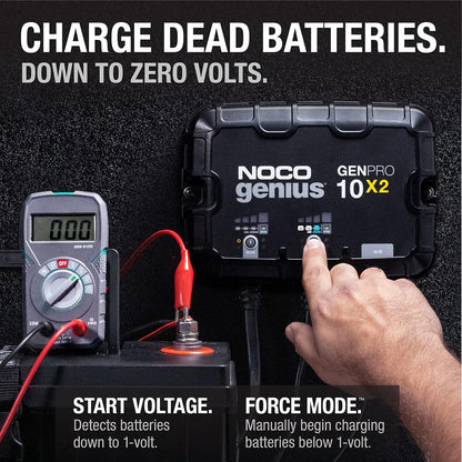 NOCO Genius GENPRO10X2, 2-Bank, 20-Amp (10-Amp per Bank) Fully-Automatic Smart Marine Charger, 12V Onboard Battery Charger, Battery Maintainer and Battery Desulfator with Temperature Compensation