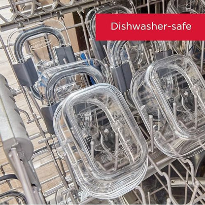Rubbermaid Recipientes de almacenamiento de alimentos con tapas para almuerzo, preparación de comidas y sobras, aptos para lavaplatos, 1.3 tazas, transparente/gris