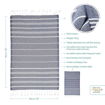 Cacala - Toalla de cocina turca Hand Face Pestemal Fouta para el cuidado del bebé, 23 x 36 pulgadas, azul oscuro