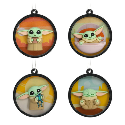 Hallmark Star Wars: The Mandalorian Grogu Scenes Mini Adornos de Navidad, irrompibles, Juego de 4