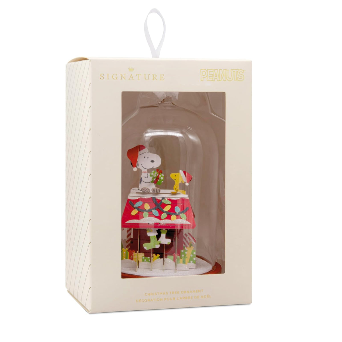 Hallmark Peanuts Snoopy's Doghouse Cloche - Adorno de Navidad, Vidrio y Papel, Regalos para fanáticos de los Cacahuetes