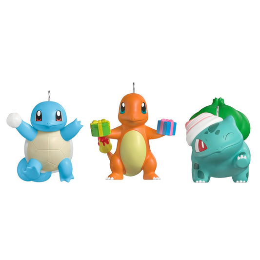Hallmark Keepsake - Mini Adornos de Navidad 2025, Pokémon Squirtle, Charmander, Bulbasaur, Juego de 3, Regalos para Gamers