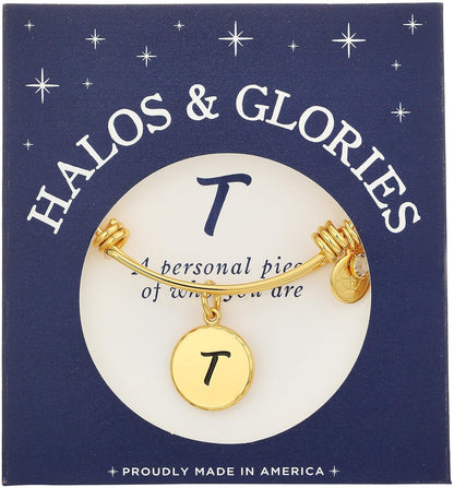 Halos & Glories, Initial T Shiny Gold Bangle Bracelet