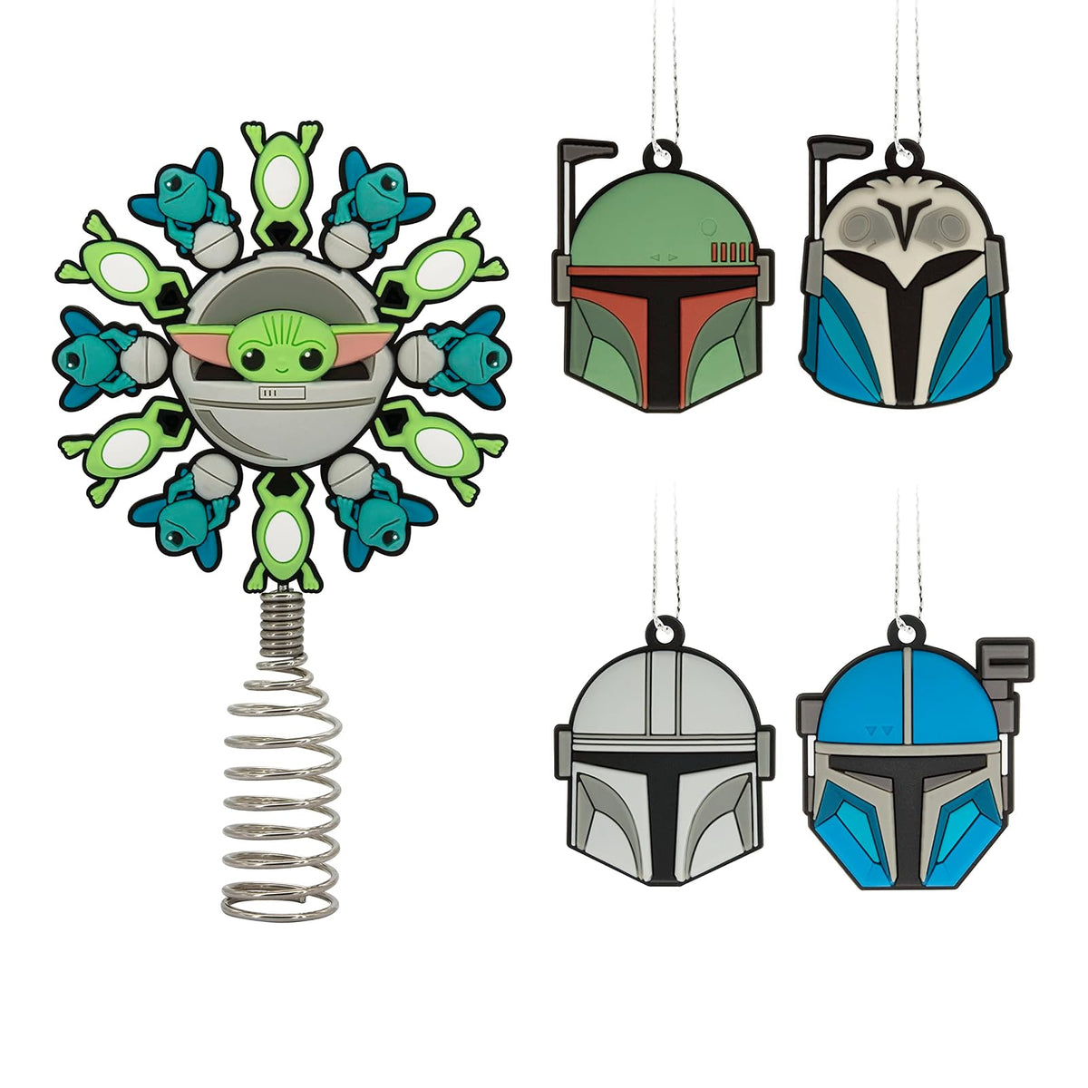 Hallmark Star Wars: The Mandalorian - Decoración para árbol de Navidad en Miniatura de 5 Pulgadas y Mini Adornos de 1.7 Pulgadas, Juego de 5 Adornos inastillables, 4 de Mayo